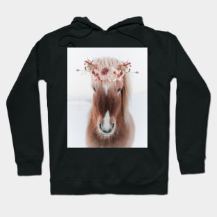 Icelandic Horse Portrait with Flowers Hoodie